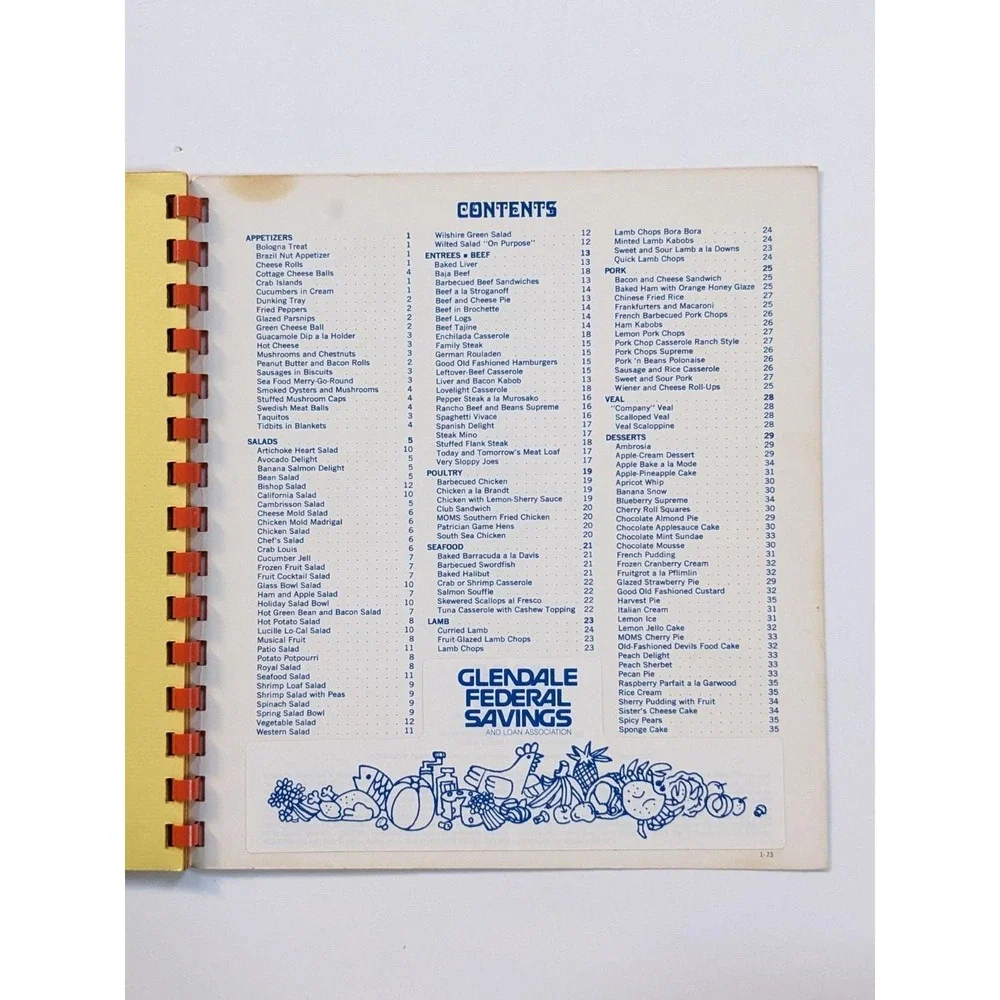 Vintage 1972 Mom's Moneysaving Cookbook Glendale Federal‎ Savings & Loan Spiral